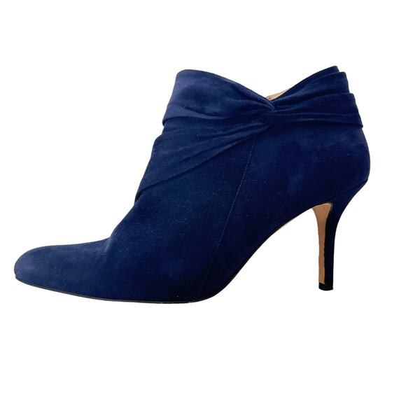 Oscar de la Renta Blue Suede Leather Heeled Ankle Booties Size 36.5/6 Italy - Picture 1 of 7